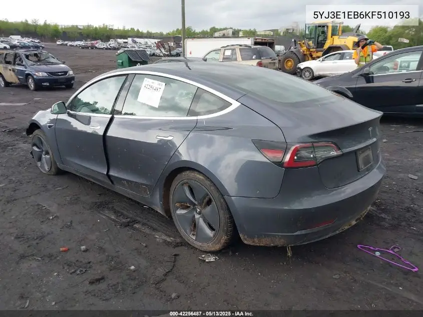 2019 Tesla Model 3 Long Range/Performance VIN: 5YJ3E1EB6KF510193 Lot: 42256487