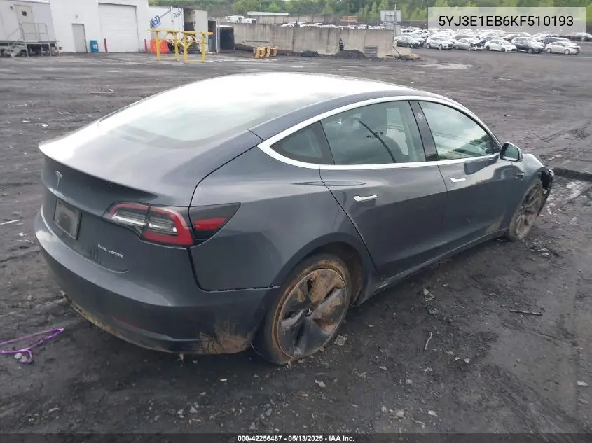 2019 Tesla Model 3 Long Range/Performance VIN: 5YJ3E1EB6KF510193 Lot: 42256487