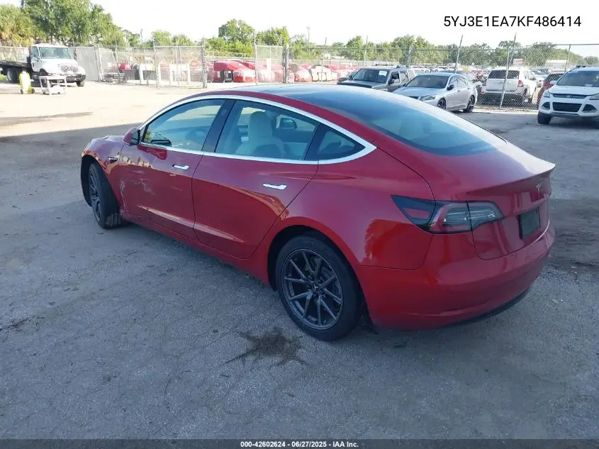 2019 Tesla Model 3 VIN: 5YJ3E1EA7KF486414 Lot: 42602624