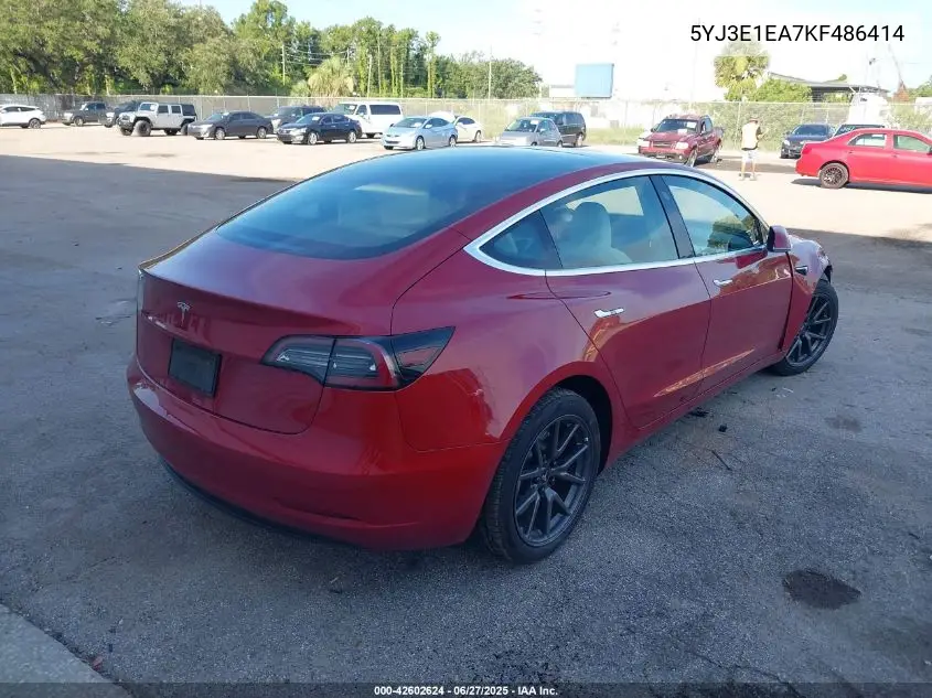 2019 Tesla Model 3 VIN: 5YJ3E1EA7KF486414 Lot: 42602624