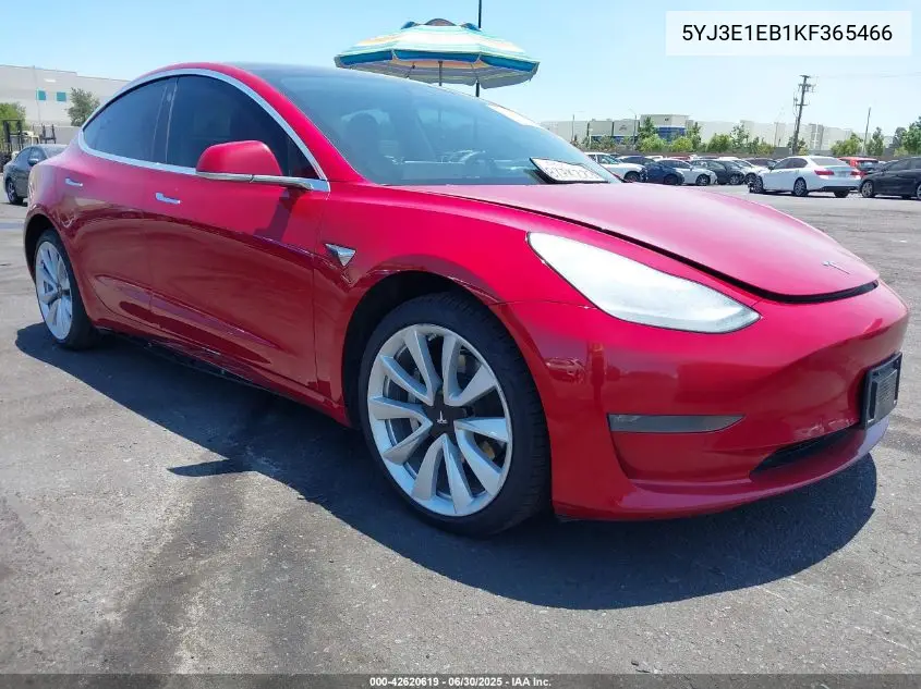 2019 Tesla Model 3 Long Range/Performance VIN: 5YJ3E1EB1KF365466 Lot: 42620619