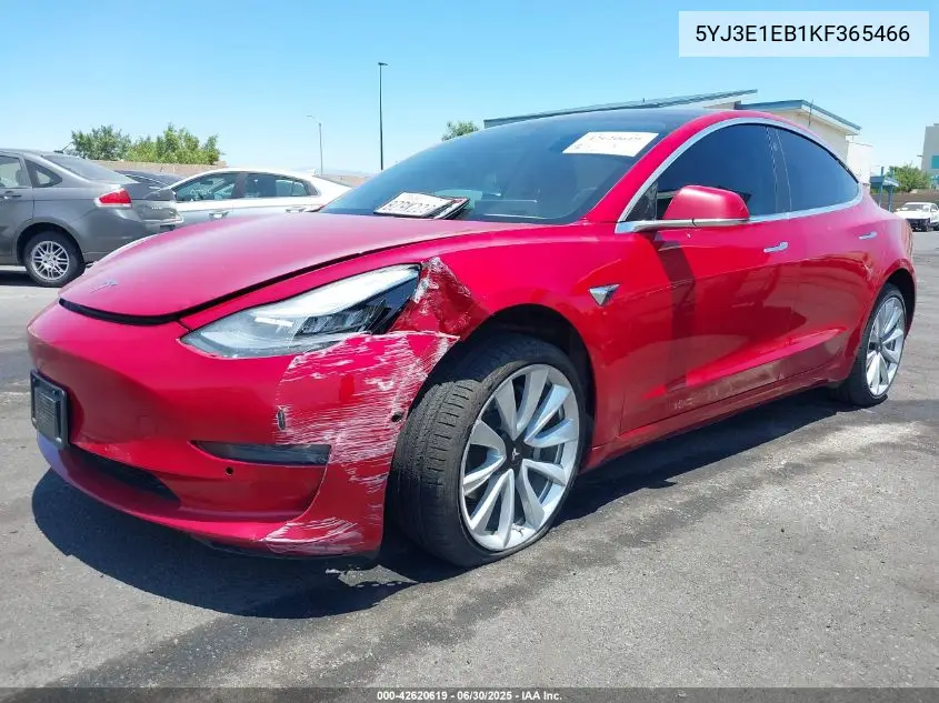 2019 Tesla Model 3 Long Range/Performance VIN: 5YJ3E1EB1KF365466 Lot: 42620619