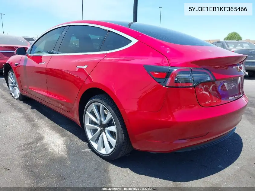 2019 Tesla Model 3 Long Range/Performance VIN: 5YJ3E1EB1KF365466 Lot: 42620619