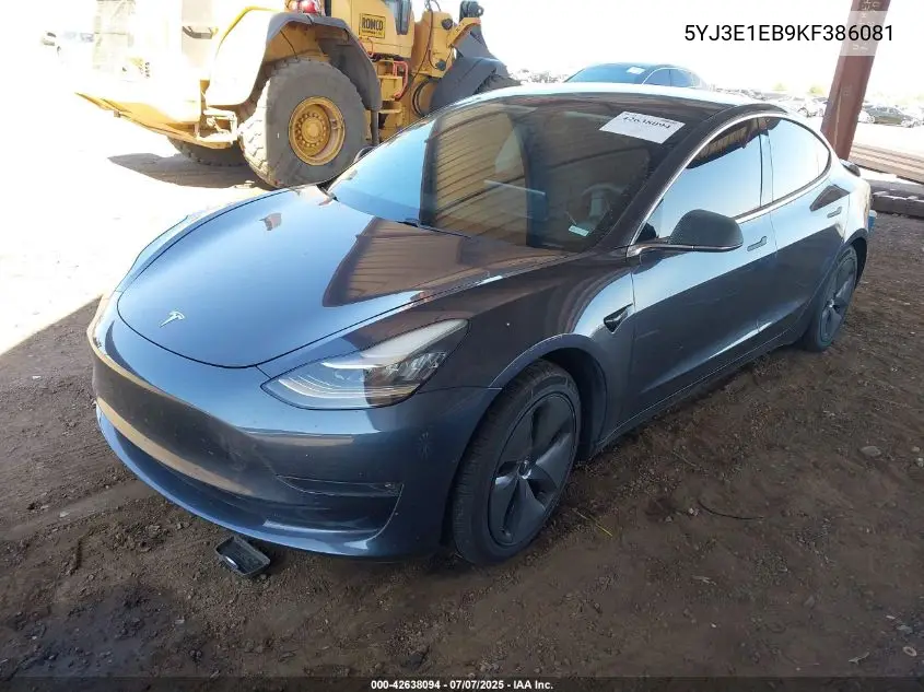 2019 Tesla Model 3 Long Range/Performance VIN: 5YJ3E1EB9KF386081 Lot: 42638094