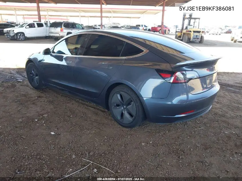 2019 Tesla Model 3 Long Range/Performance VIN: 5YJ3E1EB9KF386081 Lot: 42638094