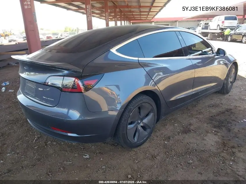 2019 Tesla Model 3 Long Range/Performance VIN: 5YJ3E1EB9KF386081 Lot: 42638094