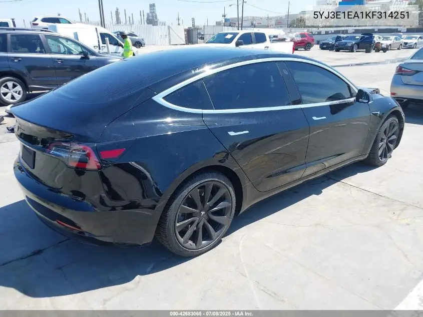 2019 Tesla Model 3 Long Range/Mid Range/Standard Range/Standard Range Plus VIN: 5YJ3E1EA1KF314251 Lot: 42683065