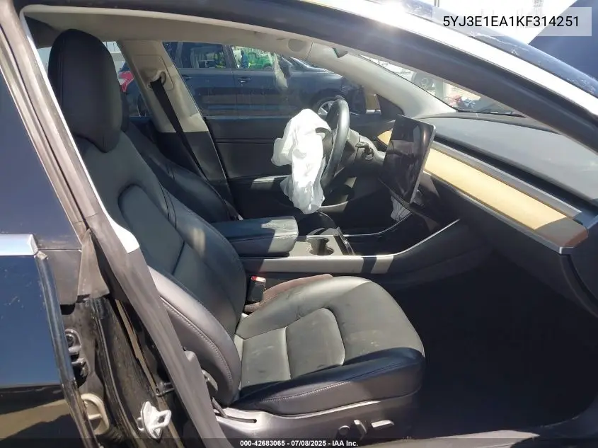 2019 Tesla Model 3 Long Range/Mid Range/Standard Range/Standard Range Plus VIN: 5YJ3E1EA1KF314251 Lot: 42683065