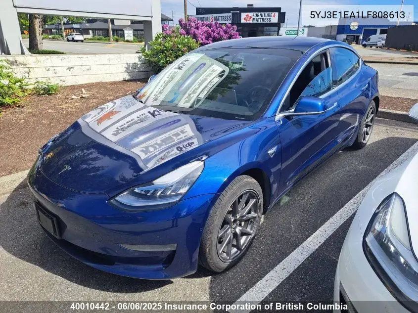 2020 Tesla Model 3 Standard Range Plus VIN: 5YJ3E1EA1LF808613 Lot: 40010442