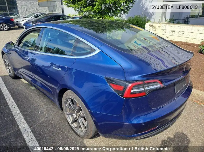 2020 Tesla Model 3 Standard Range Plus VIN: 5YJ3E1EA1LF808613 Lot: 40010442