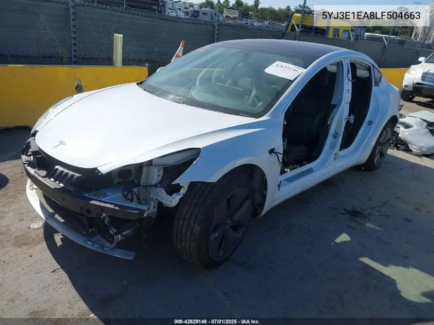 2020 Tesla Model 3 Standard Range Plus Rear-Wheel Drive/Standard Range Rear-Wheel Drive VIN: 5YJ3E1EA8LF504663 Lot: 42629146