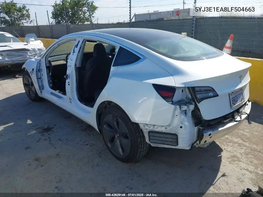 2020 Tesla Model 3 Standard Range Plus Rear-Wheel Drive/Standard Range Rear-Wheel Drive VIN: 5YJ3E1EA8LF504663 Lot: 42629146