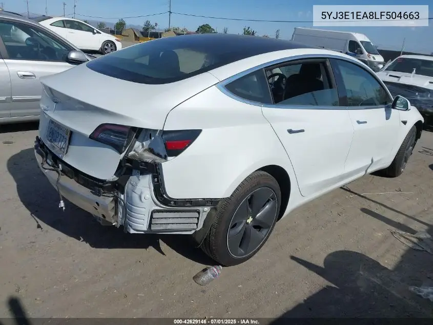 2020 Tesla Model 3 Standard Range Plus Rear-Wheel Drive/Standard Range Rear-Wheel Drive VIN: 5YJ3E1EA8LF504663 Lot: 42629146