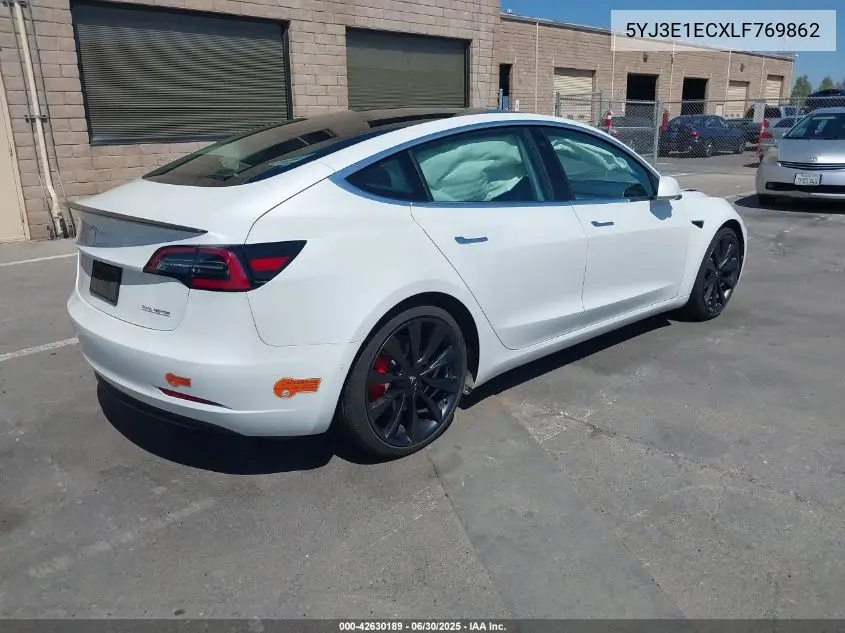2020 Tesla Model 3 Performance Dual Motor All-Wheel Drive VIN: 5YJ3E1ECXLF769862 Lot: 42630189