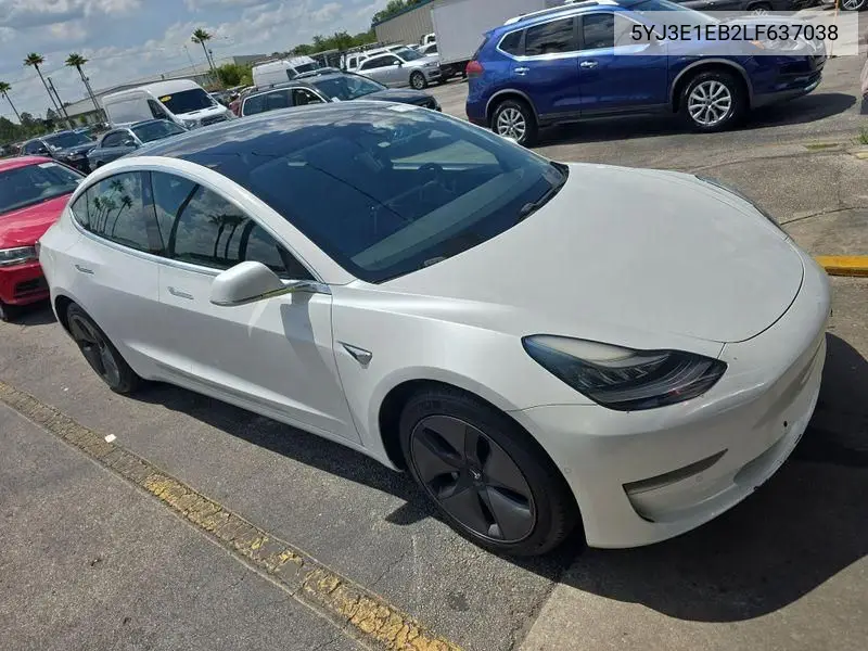 2020 Tesla Model 3 VIN: 5YJ3E1EB2LF637038 Lot: 42681334