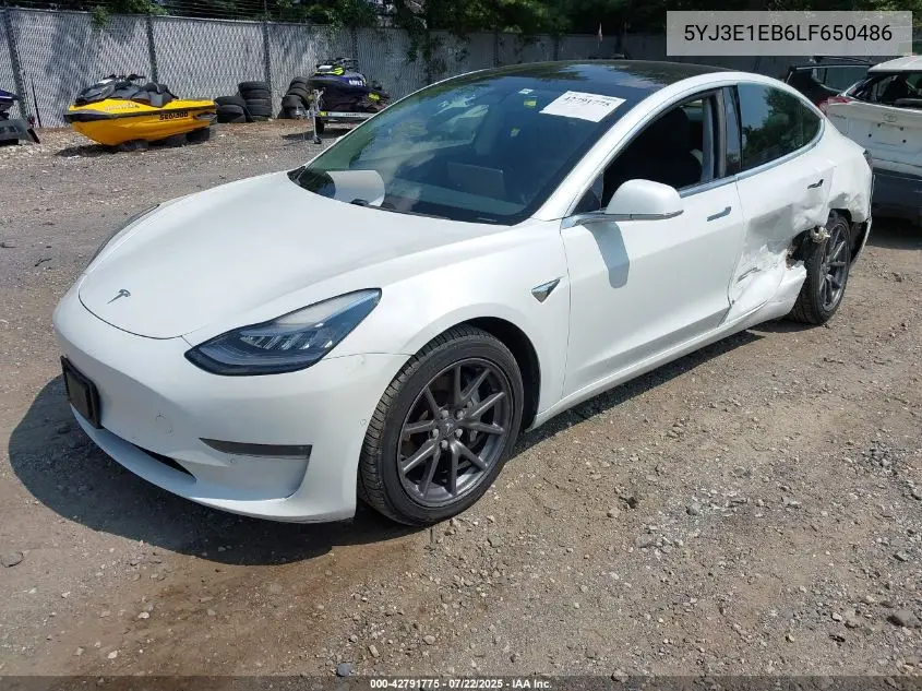 2020 Tesla Model 3 Long Range Dual Motor All-Wheel Drive VIN: 5YJ3E1EB6LF650486 Lot: 42791775