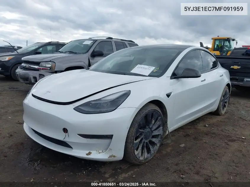 2021 Tesla Model 3 Performance Dual Motor All-Wheel Drive VIN: 5YJ3E1EC7MF091959 Lot: 41850651