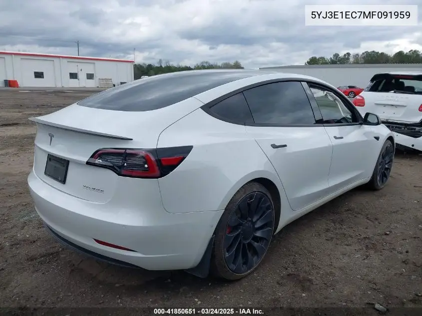 2021 Tesla Model 3 Performance Dual Motor All-Wheel Drive VIN: 5YJ3E1EC7MF091959 Lot: 41850651