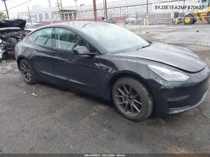 2021 Tesla Model 3 Standard Range Plus Rear-Wheel Drive VIN: 5YJ3E1EA2MF870622 Lot: 41922073