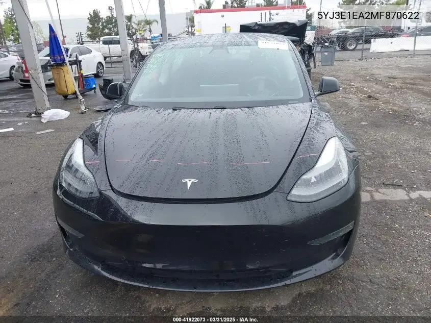 2021 Tesla Model 3 Standard Range Plus Rear-Wheel Drive VIN: 5YJ3E1EA2MF870622 Lot: 41922073