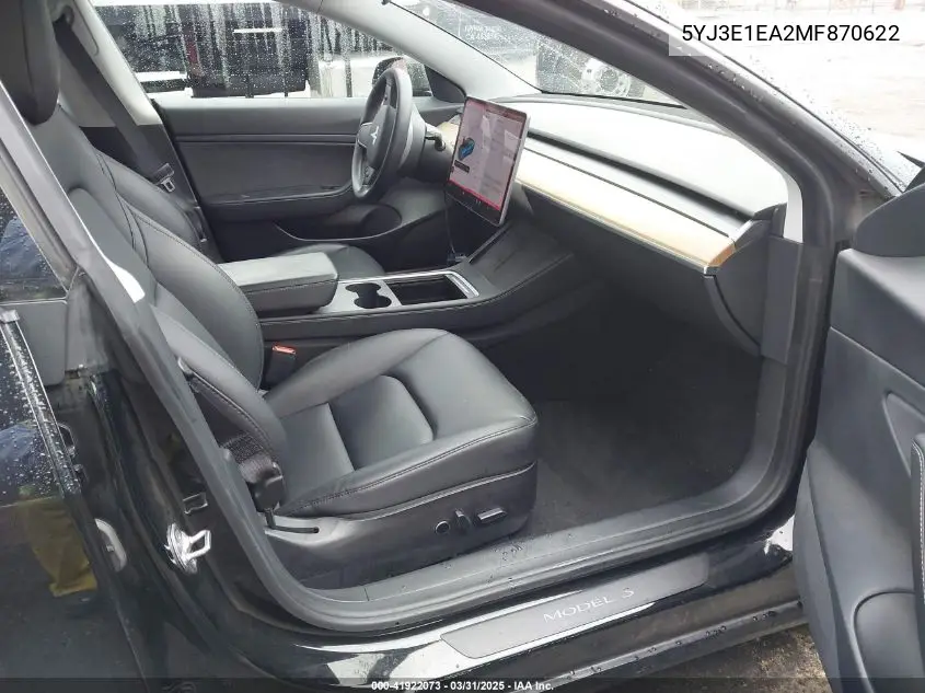2021 Tesla Model 3 Standard Range Plus Rear-Wheel Drive VIN: 5YJ3E1EA2MF870622 Lot: 41922073