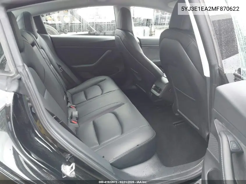 2021 Tesla Model 3 Standard Range Plus Rear-Wheel Drive VIN: 5YJ3E1EA2MF870622 Lot: 41922073