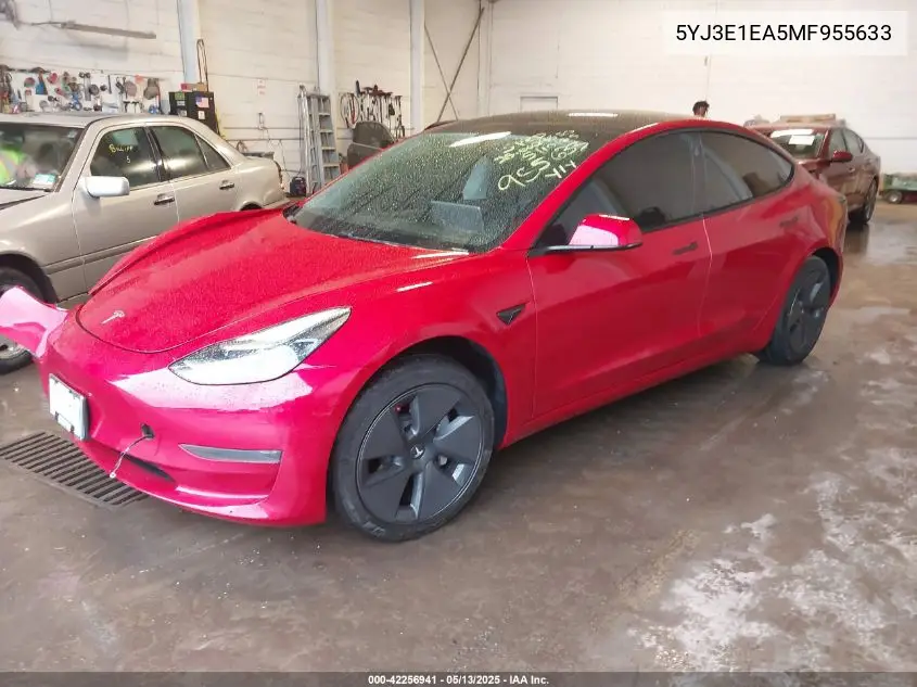 2021 Tesla Model 3 Standard Range Plus Rear-Wheel Drive VIN: 5YJ3E1EA5MF955633 Lot: 42256941