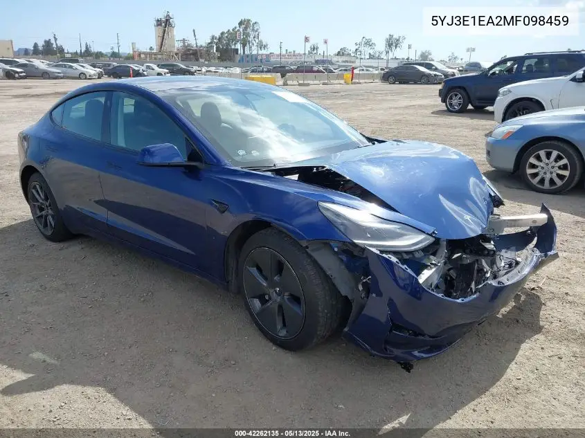 2021 Tesla Model 3 Standard Range Plus Rear-Wheel Drive VIN: 5YJ3E1EA2MF098459 Lot: 42262135