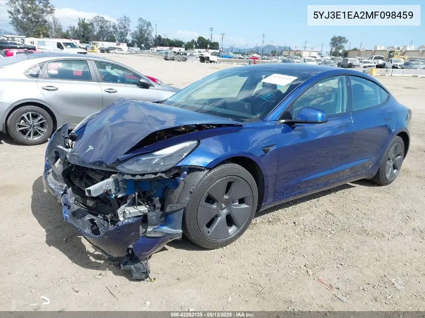 2021 Tesla Model 3 Standard Range Plus Rear-Wheel Drive VIN: 5YJ3E1EA2MF098459 Lot: 42262135