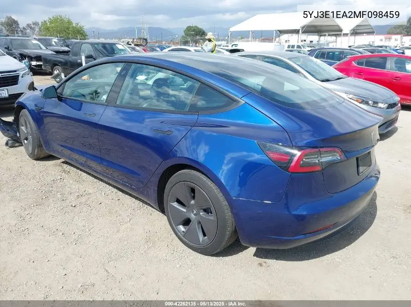 2021 Tesla Model 3 Standard Range Plus Rear-Wheel Drive VIN: 5YJ3E1EA2MF098459 Lot: 42262135