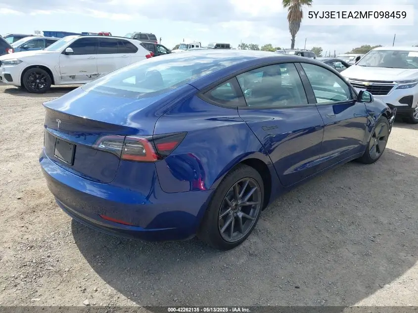 2021 Tesla Model 3 Standard Range Plus Rear-Wheel Drive VIN: 5YJ3E1EA2MF098459 Lot: 42262135