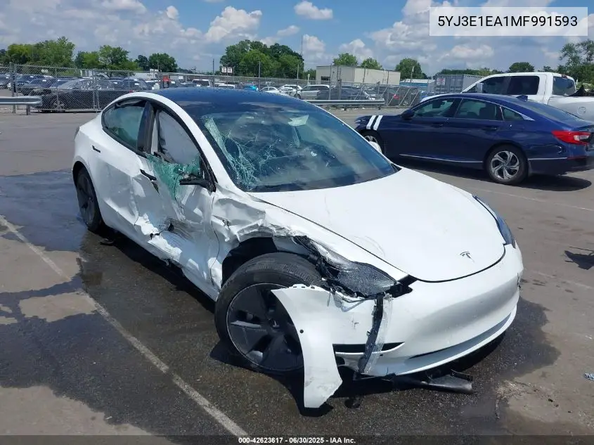 2021 Tesla Model 3 Standard Range Plus Rear-Wheel Drive VIN: 5YJ3E1EA1MF991593 Lot: 42623617