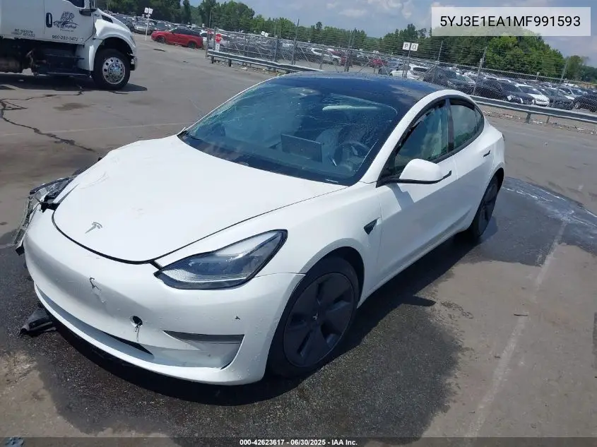 2021 Tesla Model 3 Standard Range Plus Rear-Wheel Drive VIN: 5YJ3E1EA1MF991593 Lot: 42623617