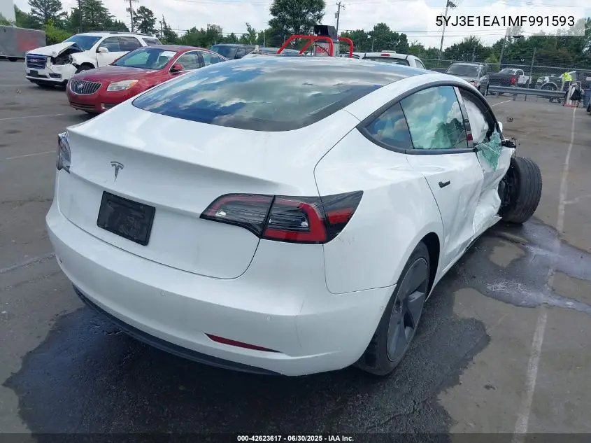 2021 Tesla Model 3 Standard Range Plus Rear-Wheel Drive VIN: 5YJ3E1EA1MF991593 Lot: 42623617