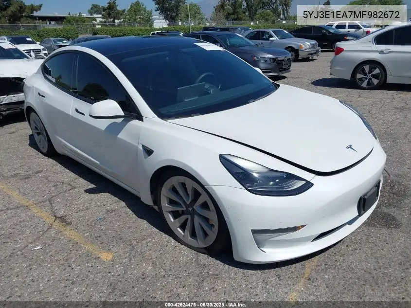 2021 Tesla Model 3 VIN: 5YJ3E1EA7MF982672 Lot: 42624475
