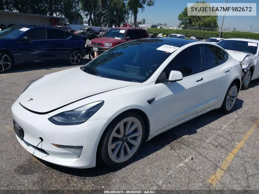 2021 Tesla Model 3 VIN: 5YJ3E1EA7MF982672 Lot: 42624475