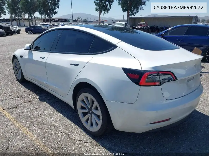 2021 Tesla Model 3 VIN: 5YJ3E1EA7MF982672 Lot: 42624475