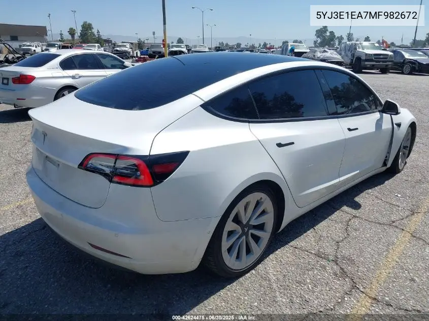 2021 Tesla Model 3 VIN: 5YJ3E1EA7MF982672 Lot: 42624475