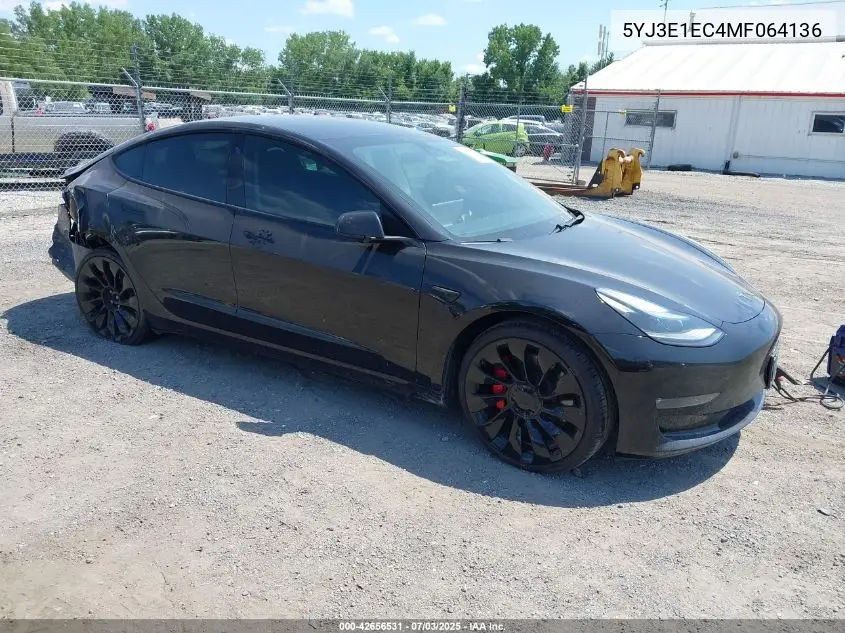 2021 Tesla Model 3 Performance Dual Motor All-Wheel Drive VIN: 5YJ3E1EC4MF064136 Lot: 42656531