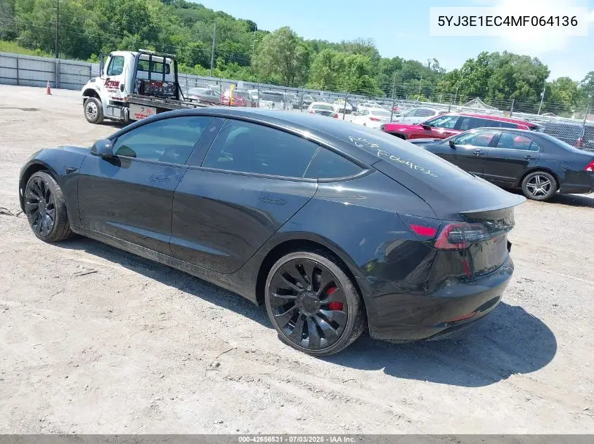 2021 Tesla Model 3 Performance Dual Motor All-Wheel Drive VIN: 5YJ3E1EC4MF064136 Lot: 42656531
