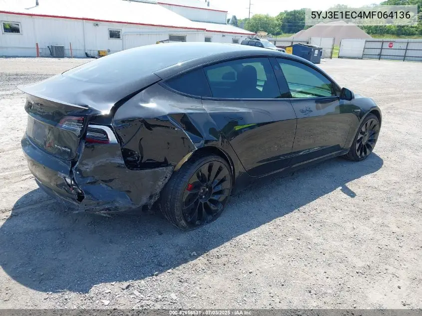2021 Tesla Model 3 Performance Dual Motor All-Wheel Drive VIN: 5YJ3E1EC4MF064136 Lot: 42656531