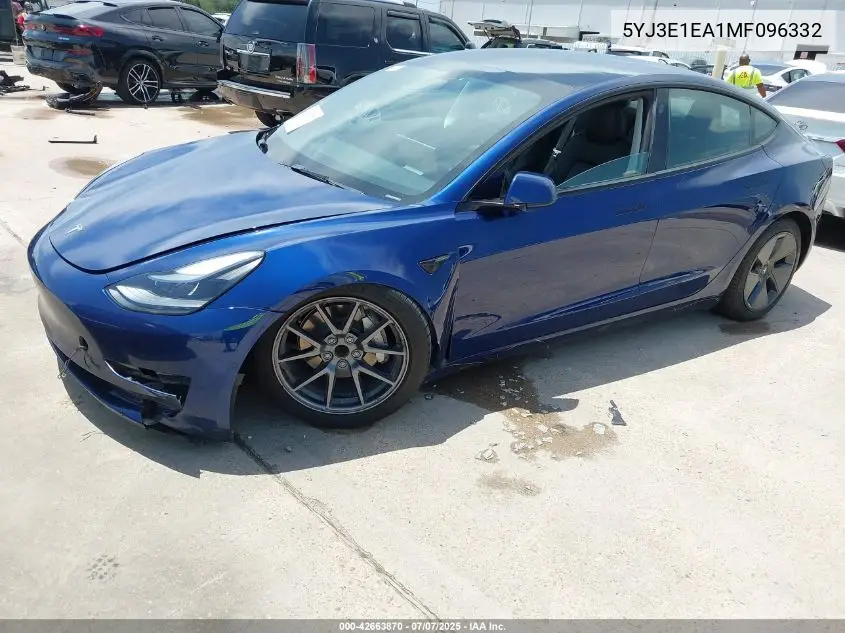 2021 Tesla Model 3 Standard Range Plus Rear-Wheel Drive VIN: 5YJ3E1EA1MF096332 Lot: 42663870