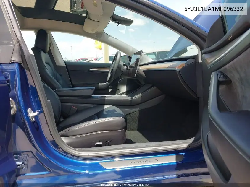 2021 Tesla Model 3 Standard Range Plus Rear-Wheel Drive VIN: 5YJ3E1EA1MF096332 Lot: 42663870