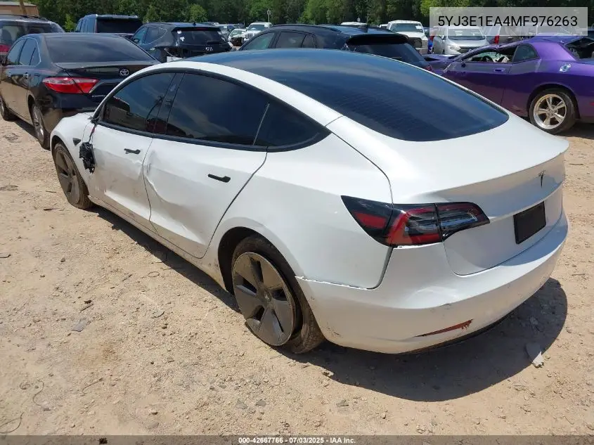 2021 Tesla Model 3 Standard Range Plus Rear-Wheel Drive VIN: 5YJ3E1EA4MF976263 Lot: 42667766