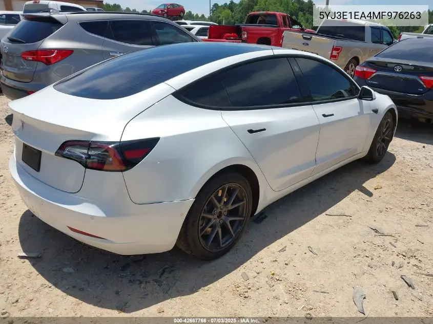 2021 Tesla Model 3 Standard Range Plus Rear-Wheel Drive VIN: 5YJ3E1EA4MF976263 Lot: 42667766