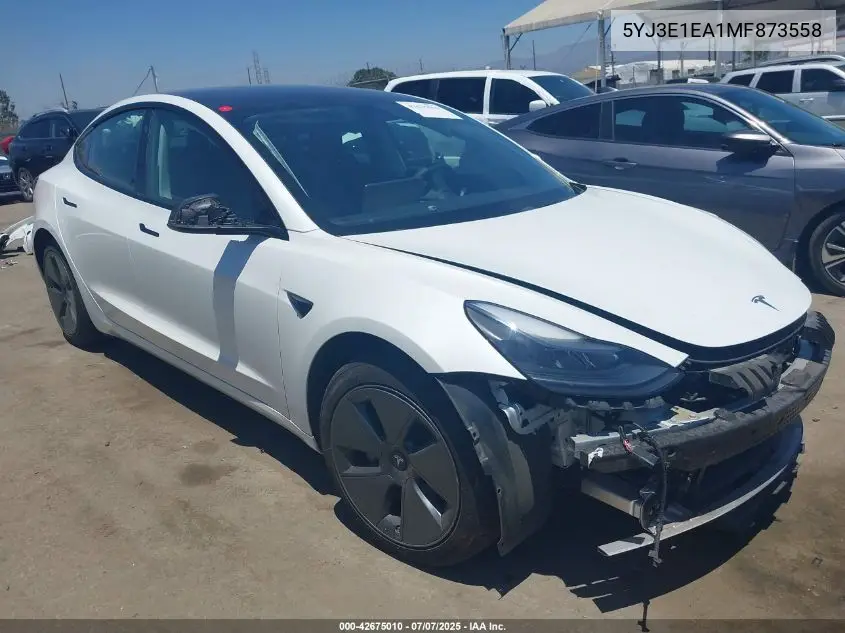2021 Tesla Model 3 Standard Range Plus Rear-Wheel Drive VIN: 5YJ3E1EA1MF873558 Lot: 42675010
