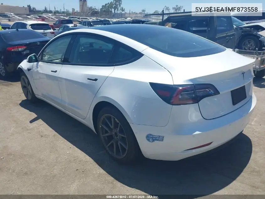 2021 Tesla Model 3 Standard Range Plus Rear-Wheel Drive VIN: 5YJ3E1EA1MF873558 Lot: 42675010