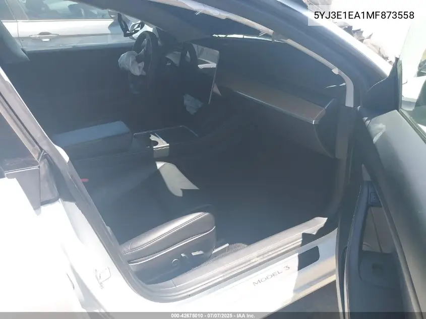2021 Tesla Model 3 Standard Range Plus Rear-Wheel Drive VIN: 5YJ3E1EA1MF873558 Lot: 42675010