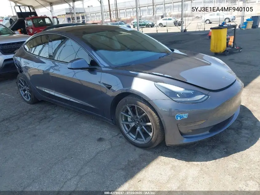 2021 Tesla Model 3 Standard Range Plus Rear-Wheel Drive VIN: 5YJ3E1EA4MF940105 Lot: 42795247