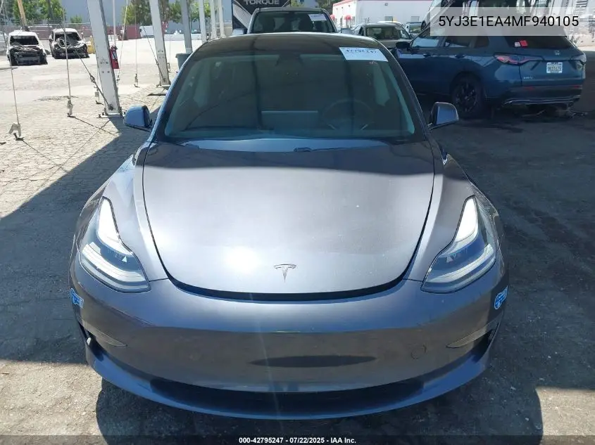 2021 Tesla Model 3 Standard Range Plus Rear-Wheel Drive VIN: 5YJ3E1EA4MF940105 Lot: 42795247